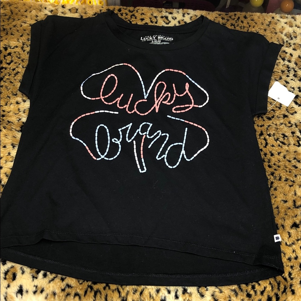 Lucky Brand Kids Black Tee with Colorful Logo